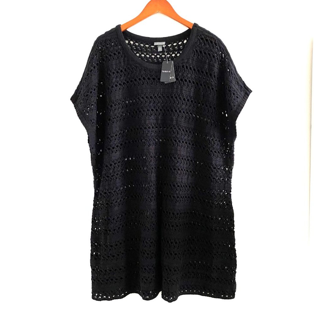 Torrid Mini Crochet Short Sleeve Cover-Up Beach Dress - Picture 9 of 15